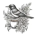swallow, branch of coffee with beans  tattoo design idea