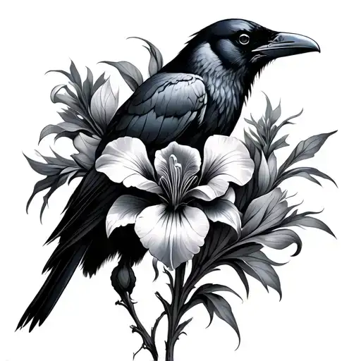 Raven and Iris flower tattoo design idea