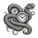 snakes clocks surrounded tattoo design idea