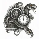 snakes clocks surrounded tattoo design idea
