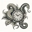 snakes clocks surrounded tattoo design idea