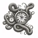 snakes clocks surrounded tattoo design idea