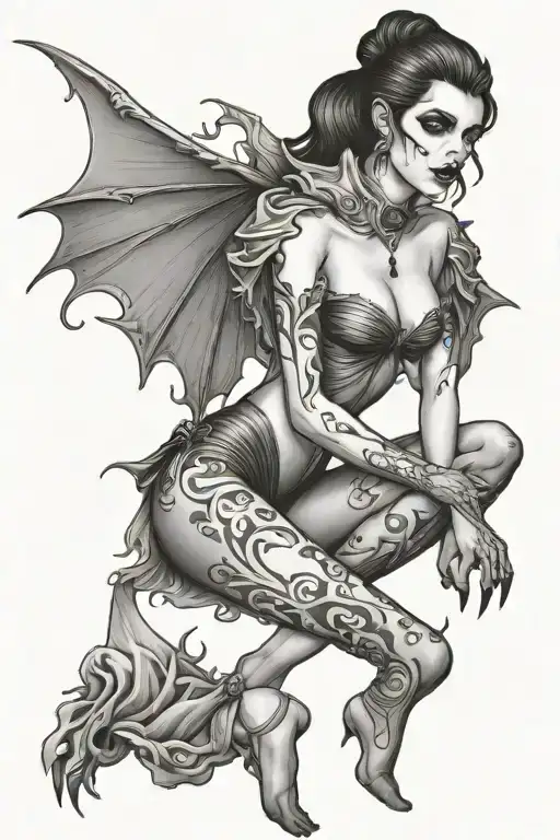 sexy female vampire girl full body tattoo design idea