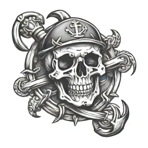 anchor skull nautical tattoo design idea