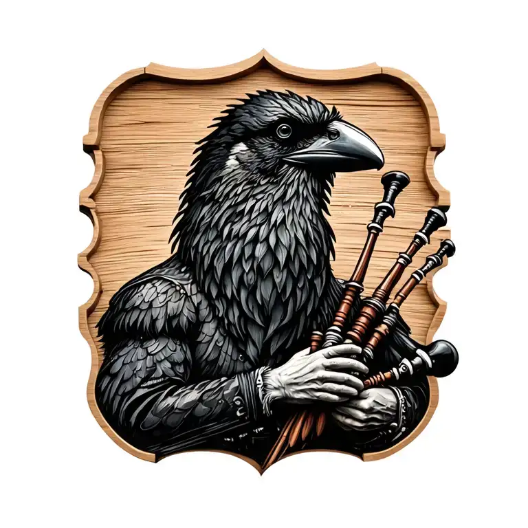 designs on wood carving crow muscular with mans face bagpiper playing the bagpipes baldblack beard tattoo design idea