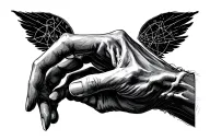 memento mori hand reaching but on left hand its a science hand and on the other is mathematical hand tattoo design idea