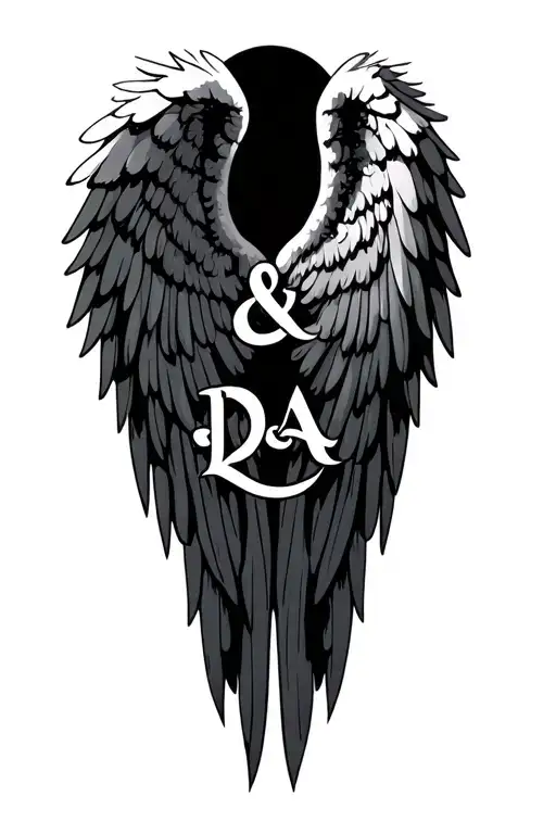 "D&A" Angel Wings With Letter tattoo design idea