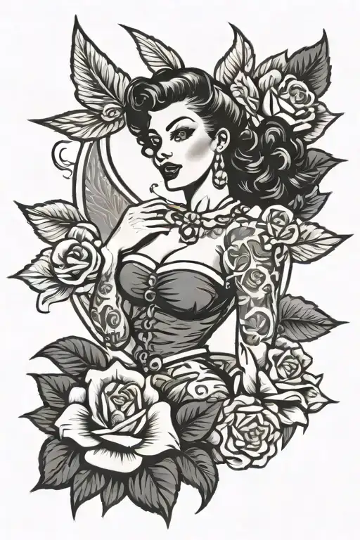 black pinup girl tattoo design idea