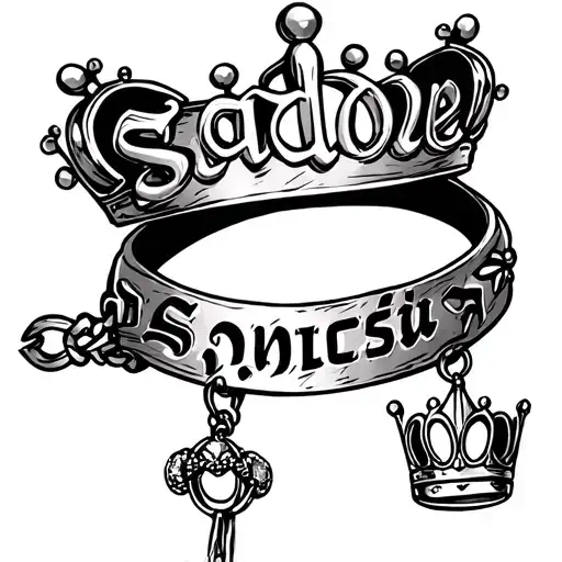 Sadie written in Hebrew as a wrist bracelet with a princess crown as the bracelet charm tattoo design idea