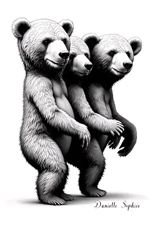 Grateful Dead dancing bears lined up that uses the names Danielle Sophie and Emmy as parts of their body tattoo design idea