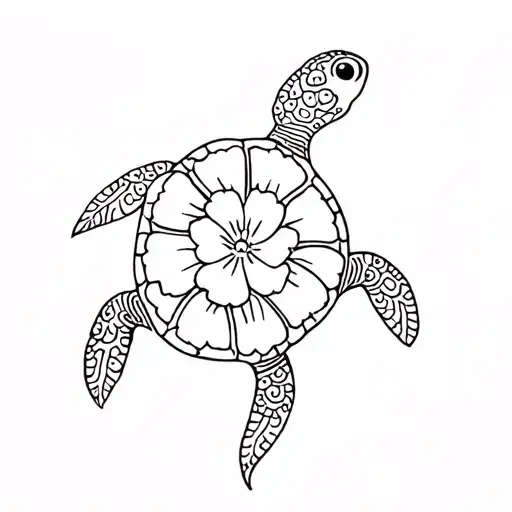 Tiare Turtle flower tattoo design idea