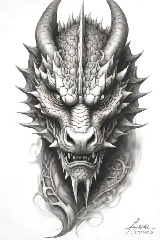 dragon face 3/4th view tattoo design idea