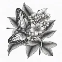 butterfly dragonfly dogwood flowers tattoo design idea