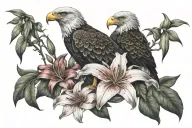 Stargazer lily and eagle tattoo design idea