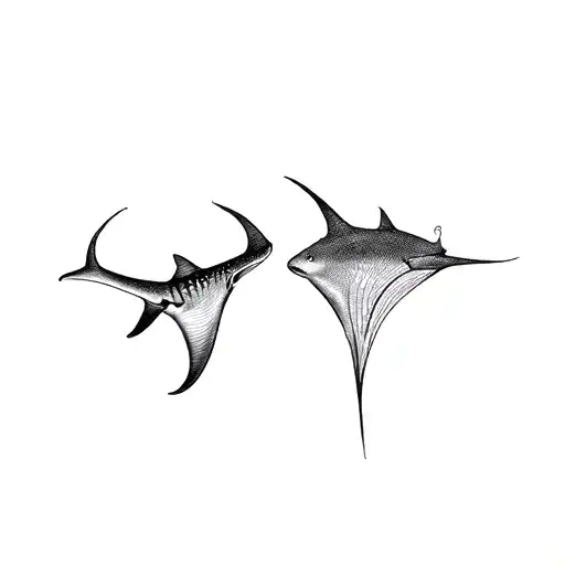 whale shark and manta ray companions tattoo design idea