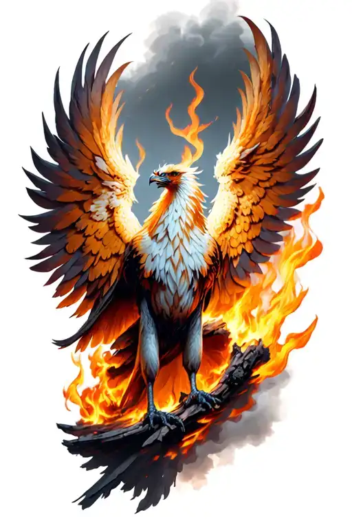 realistic Phoenix rising from ashes with some embers  tattoo design idea