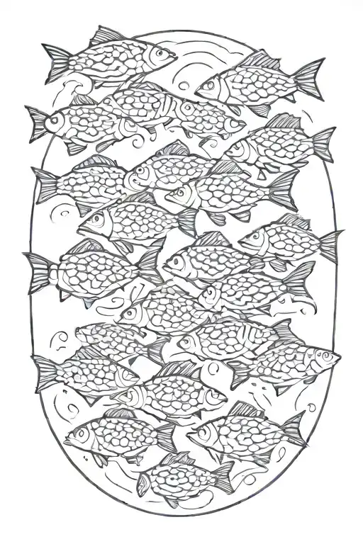 full black circle school of fish tattoo design idea