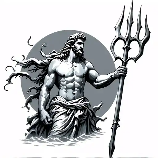 Poseidon holding a trident tattoo design idea