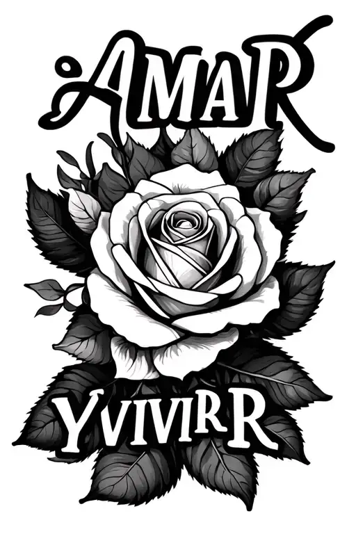 Design a tattoo with the phrase “Amar y Vivir” (Love and Live), accompanied by a rose intertwined between the two words. tattoo design idea