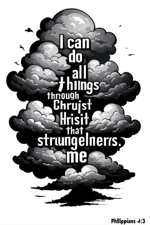 clouds with he words "I can do all things through Christ that strengthens me. Philippians 4:13" tattoo design idea