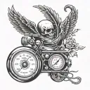 speedometer with reaper pulling needle down to grave.  tattoo design idea