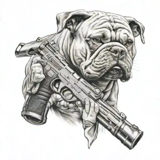 A powerful tattoo design featuring a blend of MMA, guns, and American bullies in a striking and powerful style  tattoo design idea