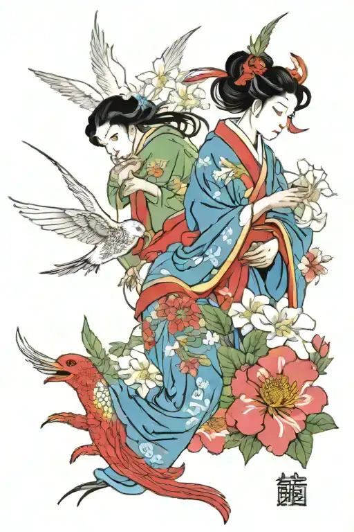 garden of eden paradise angels tattoo design idea