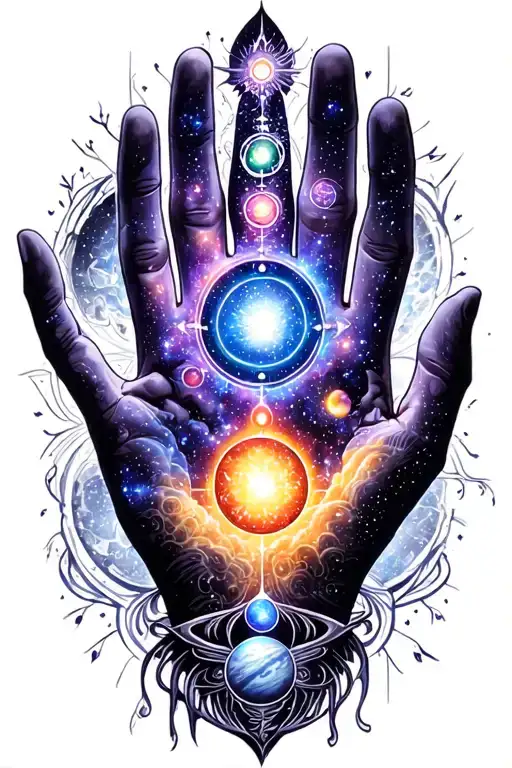 Chakra Planets Galaxy Universe HandOfGod tattoo design idea