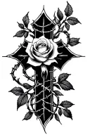 cross with rose and spider barbed wire  tattoo design idea