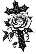 cross with rose and spider barbed wire  tattoo design idea