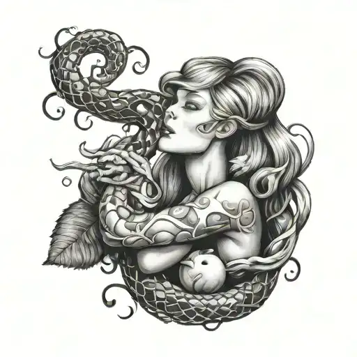 Eve biting apple serpent wrapped around  tattoo design idea