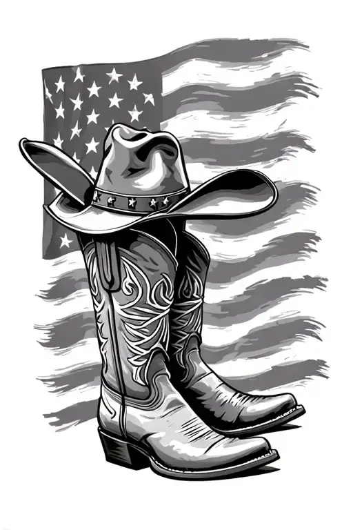 Chevy Silverado cowboy boot and cowboy hat American flag tattoo design idea
