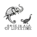 elephant and turtle facing eachother and words once in a lifetime tattoo design idea