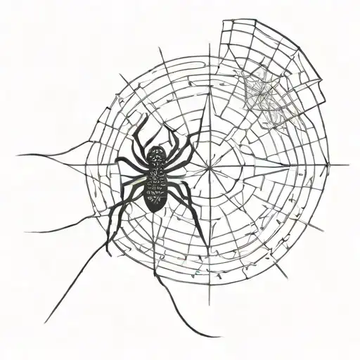 black widow spider in a web and compass tattoo design idea