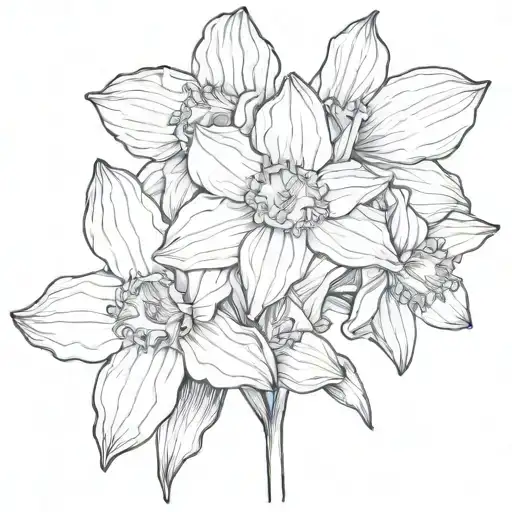 fine line tatto daffodil and violet flower tattoo design idea