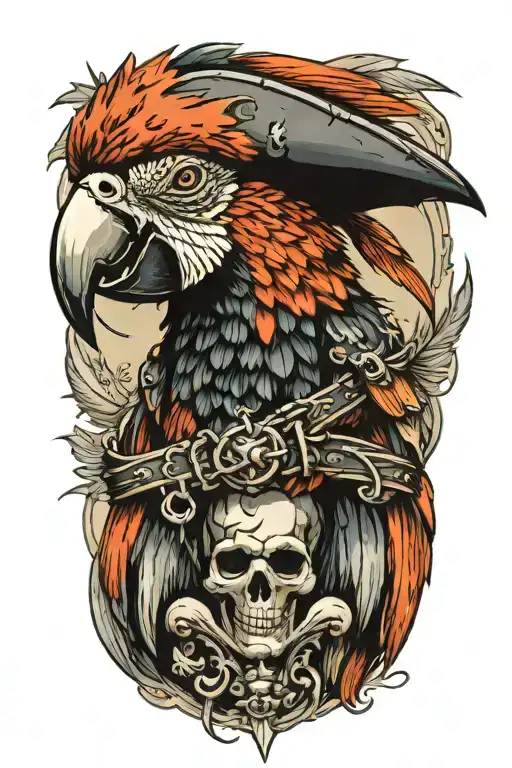 parrot with pirate hat  tattoo design idea