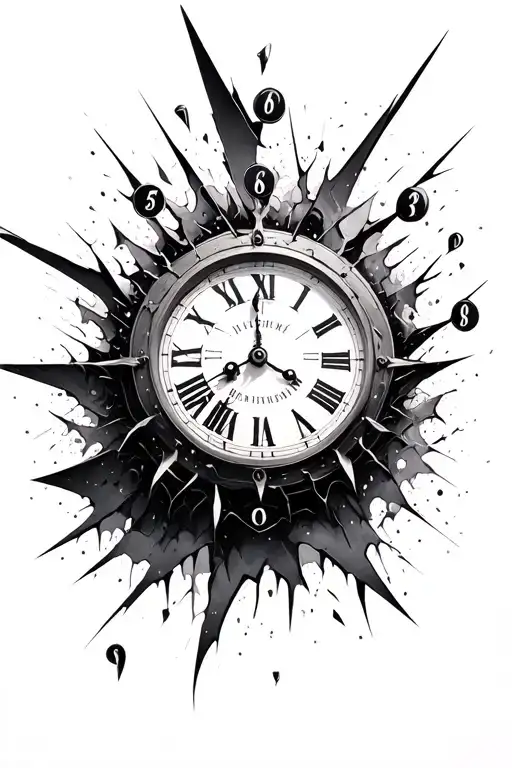 shattered clock scattered numbers tattoo design idea