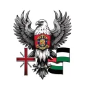upper arm sleeve which includes eagle and cross and three flags (Danish, Hungarian and Australian) tattoo design idea