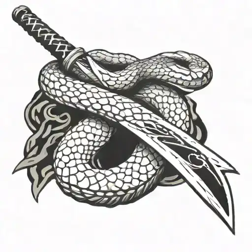 snake wrapped around a samurai sword tattoo design idea