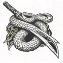 snake wrapped around a samurai sword tattoo design idea