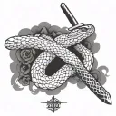 snake wrapped around a samurai sword tattoo design idea