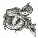 snake wrapped around a samurai sword tattoo design idea
