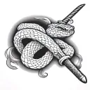 snake wrapped around a samurai sword tattoo design idea