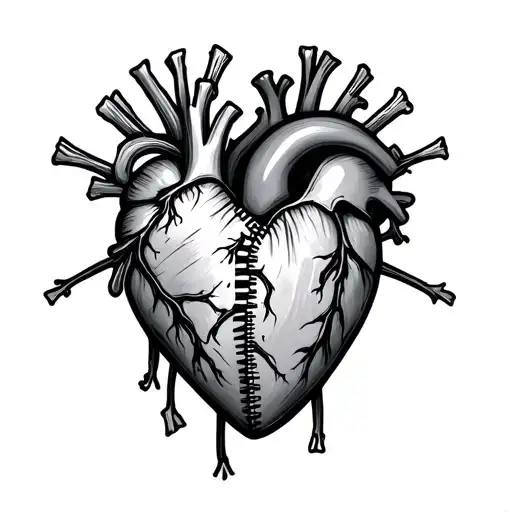 open heart surgery scar zipper tattoo design idea