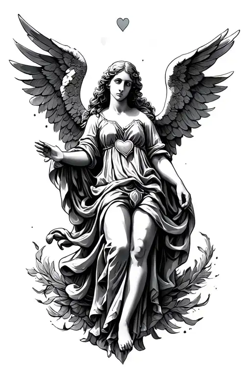 medieval angels with hearts baroque fine line tattoo tattoo design idea
