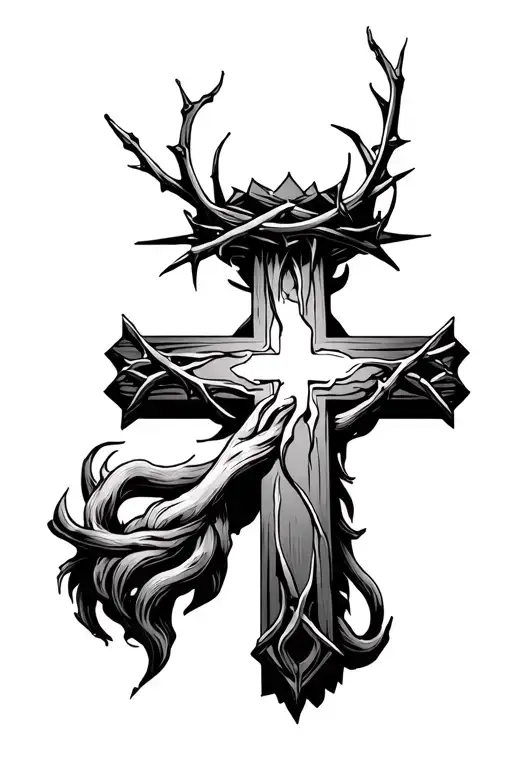 skinny cross with crown of thorns on top  tattoo design idea