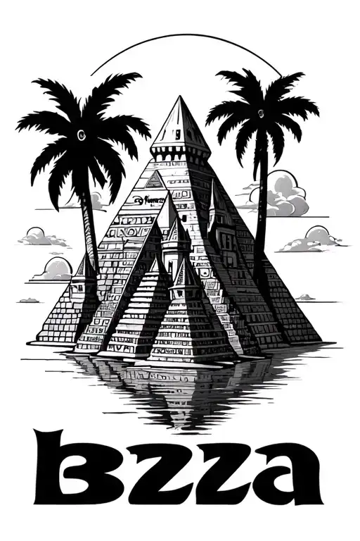 Disney castle with Egyptian pyramids and Ibiza party tattoo design idea