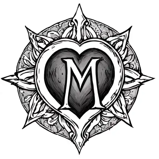 heartagram with m in the center tattoo design idea