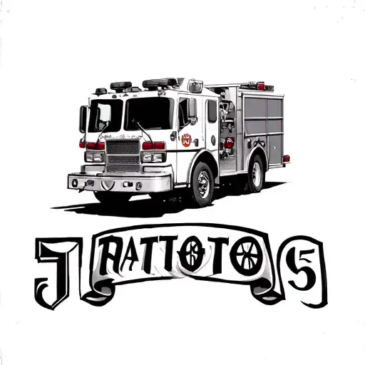 a fire truck number 5 on the engine tattoo design idea