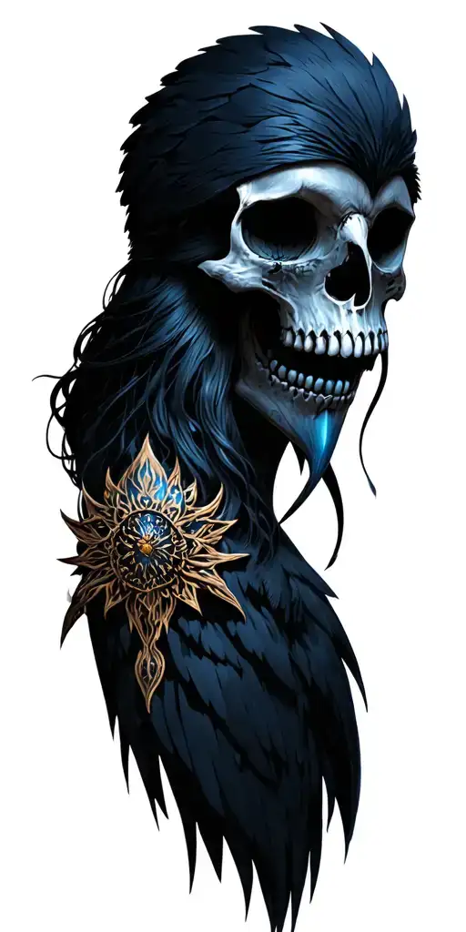 goddess freya and raven skull tattoo design idea